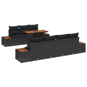 vidaXL Salon de jardin avec coussins 8 pcs Résine tressée noire