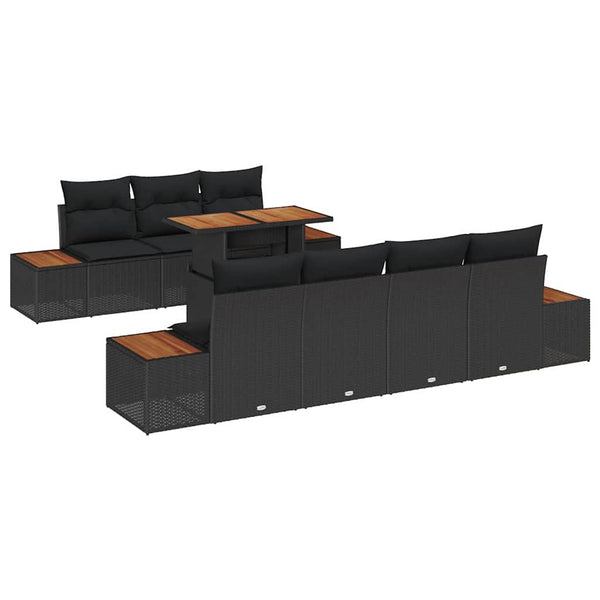 vidaXL Salon de jardin avec coussins 8 pcs Résine tressée noire