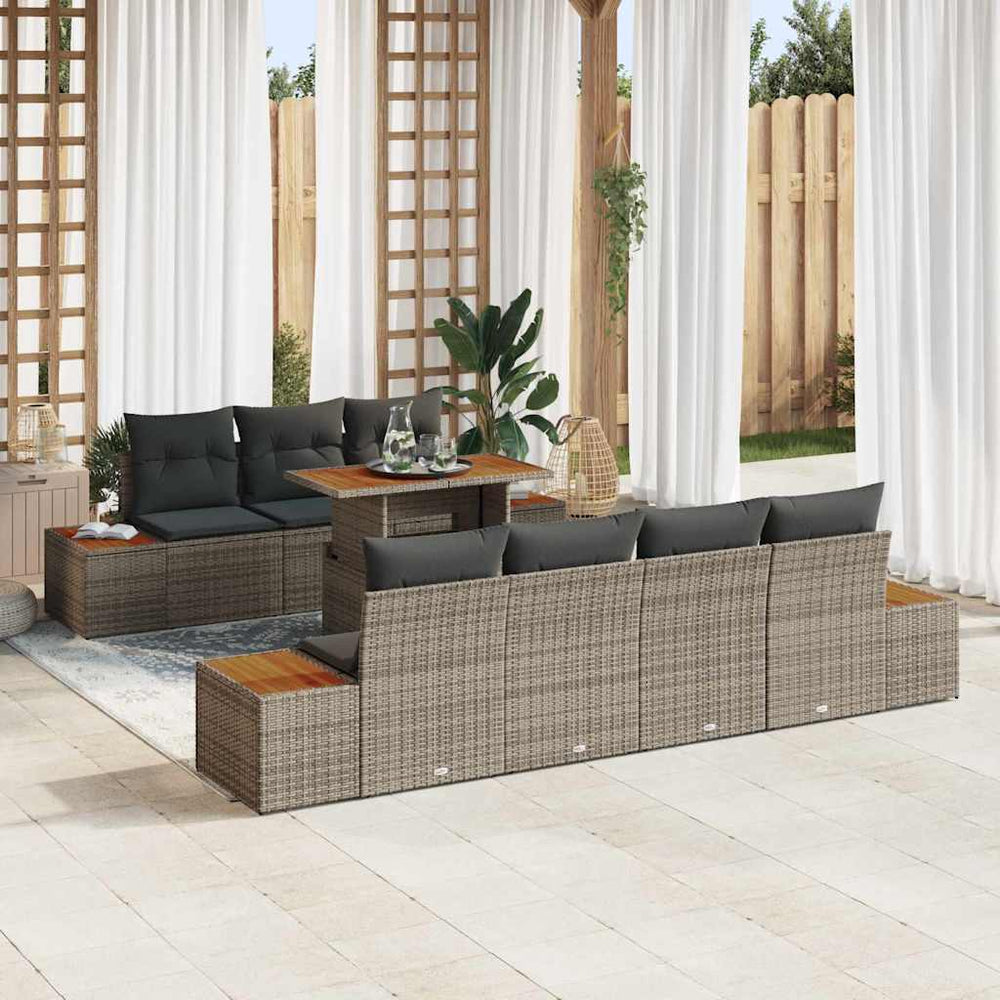 vidaXL Salon de jardin 8 pcs avec coussins Gris Résine tressée