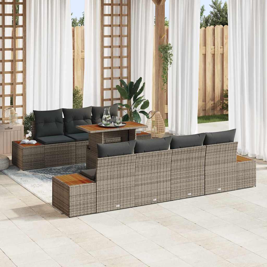 vidaXL Salon de jardin 8 pcs avec coussins Gris Résine tressée
