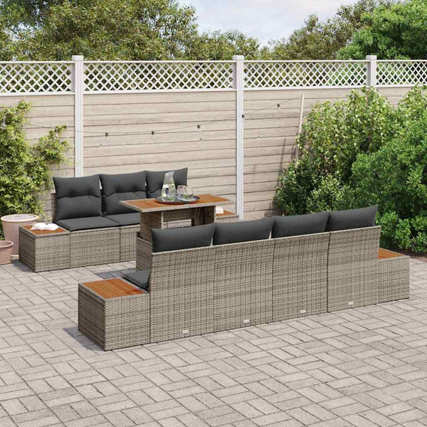 vidaXL Salon de jardin 8 pcs avec coussins Gris Résine tressée