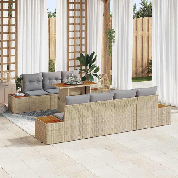 vidaXL Ensemble de canapés de jardin avec coussins 8 pcs Beige Rotin PE