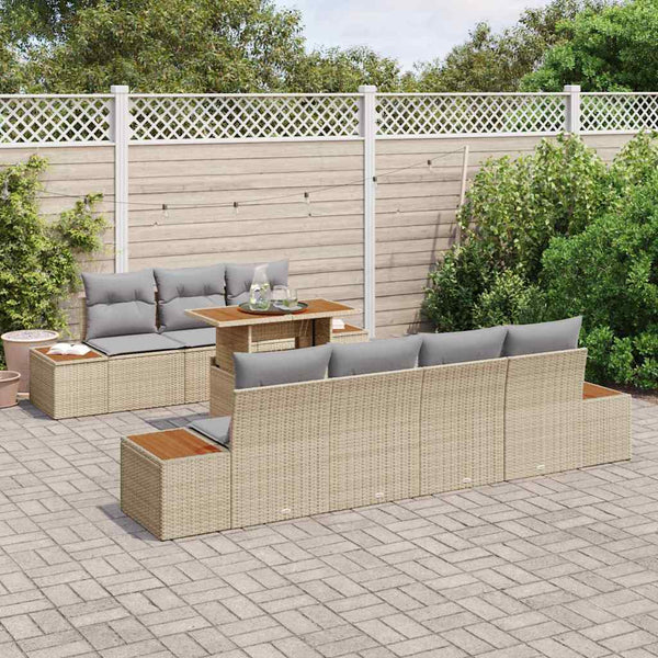 vidaXL Ensemble de canapés de jardin avec coussins 8 pcs Beige Rotin PE
