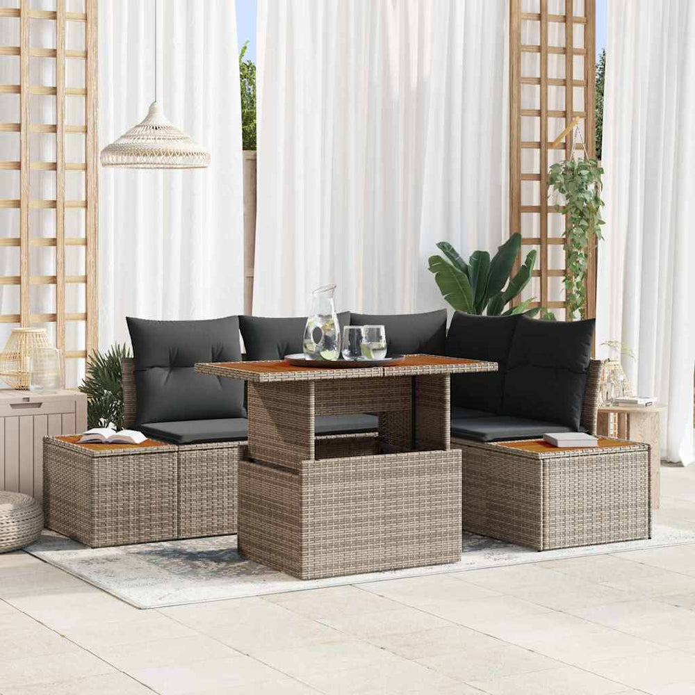 vidaXL Salon de jardin à manger avec coussins 5 pcs Gris et marron