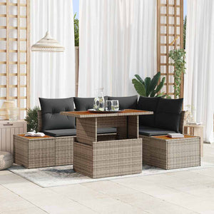 Garten Essgruppe mit Kissen, 5-teilig, Grau/Braun