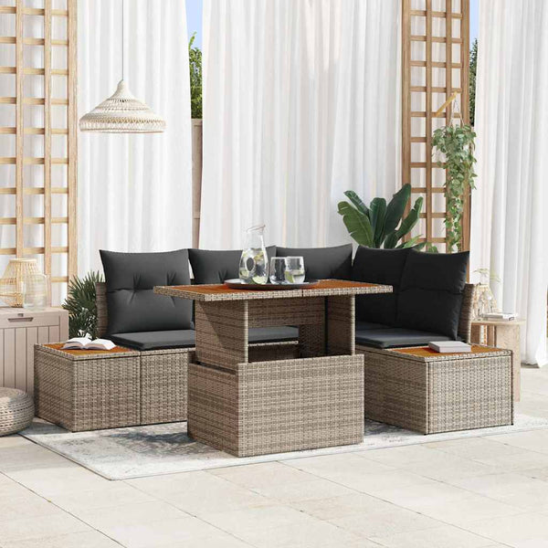 Garten Essgruppe mit Kissen, 5-teilig, Grau/Braun