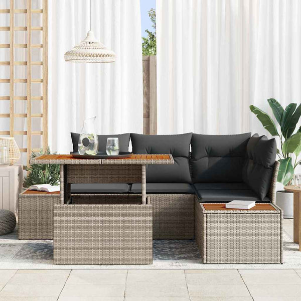 Garten Essgruppe mit Kissen, 5-teilig, Grau/Braun