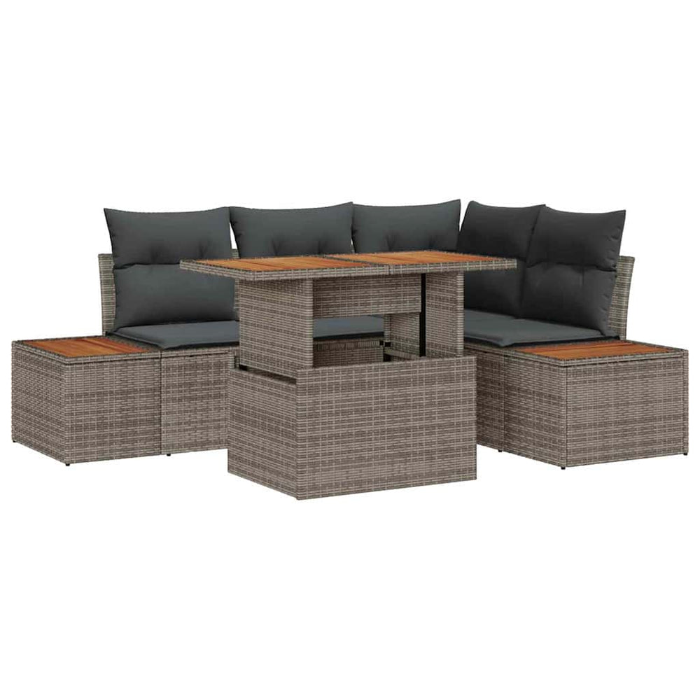 vidaXL Salon de jardin à manger avec coussins 5 pcs Gris et marron