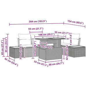 Garten Essgruppe Beige mit Kissen 6-teilig