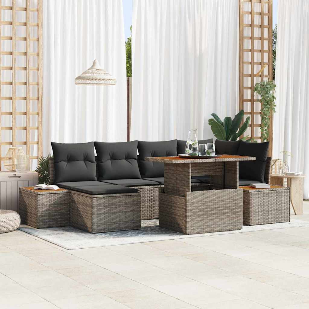 Garten Essgruppe 7-teilig Grau Braun mit Kissen