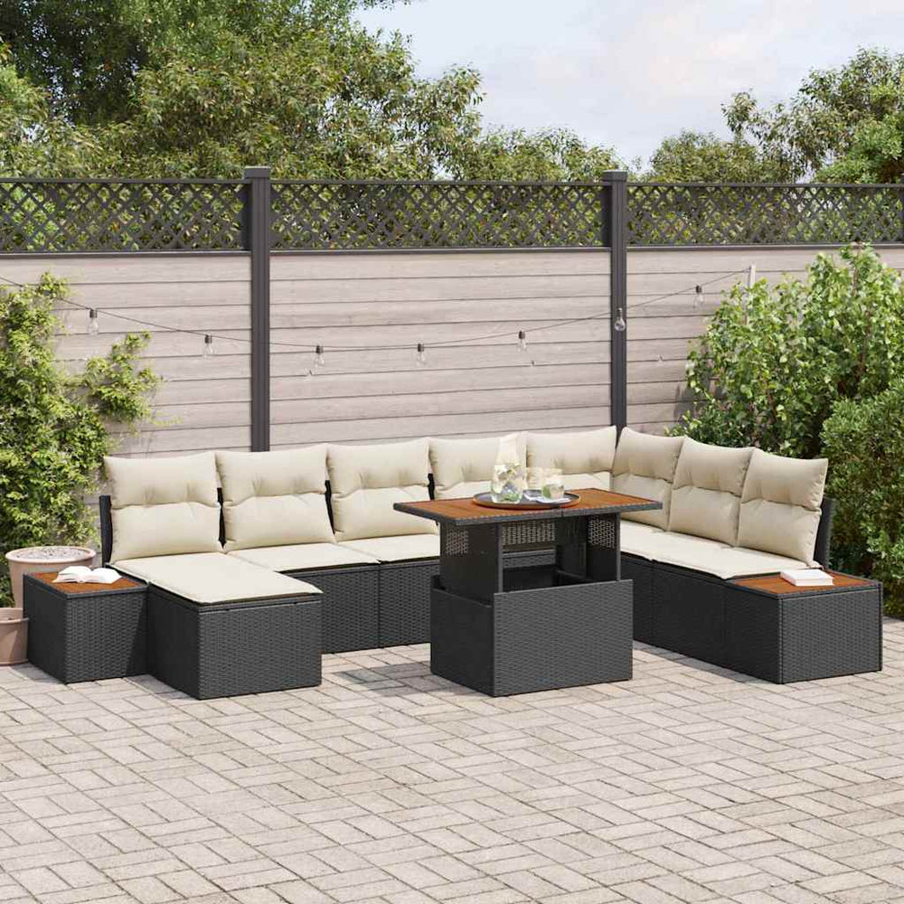 Garten Essgruppe mit Kissen, 9-teilig, Schwarz/Beige