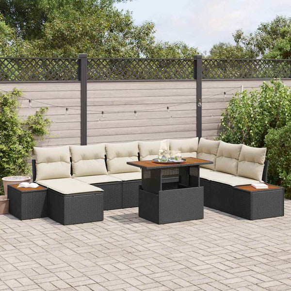 Garten Essgruppe mit Kissen, 9-teilig, Schwarz/Beige