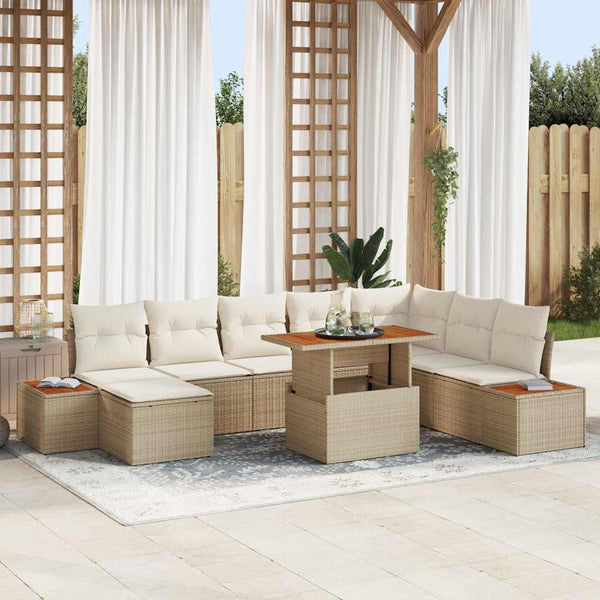 vidaXL Ensemble de salle à manger de jardin avec coussins 9 pcs Beige et Crème