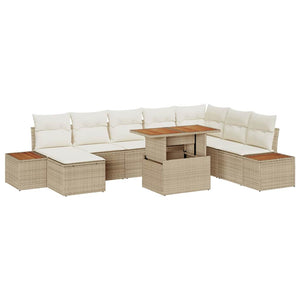 vidaXL Ensemble de salle à manger de jardin avec coussins 9 pcs Beige et Crème