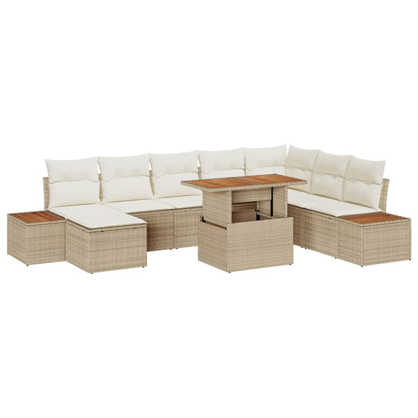 vidaXL Ensemble de salle à manger de jardin avec coussins 9 pcs Beige et Crème