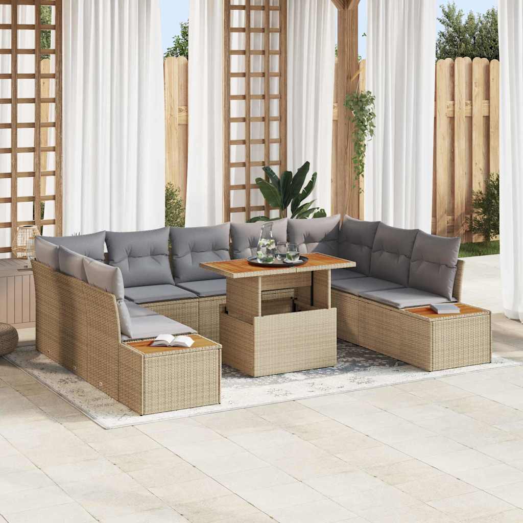 Garten Essgruppe Beige & Grau mit Kissen, 10-teilig