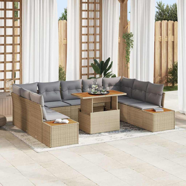 Garten Essgruppe Beige & Grau mit Kissen, 10-teilig