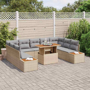 Garten Essgruppe Beige & Grau mit Kissen, 10-teilig
