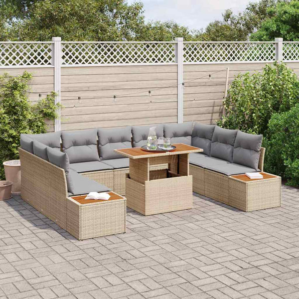Garten Essgruppe Beige & Grau mit Kissen, 10-teilig