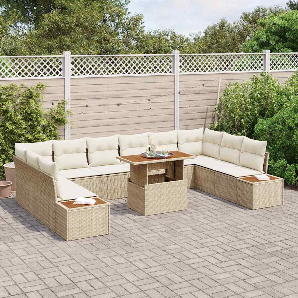 Garten Essgruppe mit Kissen, 11-teilig, Beige/Creme