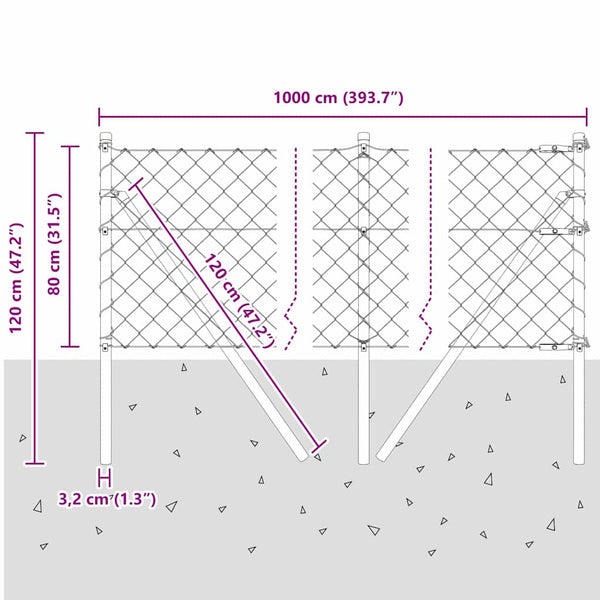 vidaXL Poteau de clôture vert 10 x 0,8 m (mailles 60 x 60 mm) en acier et PVC
