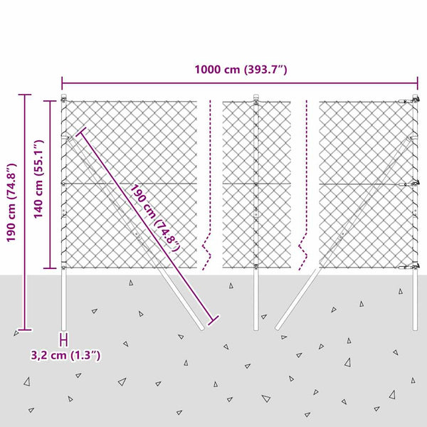 vidaXL Poteau de clôture vert 10 x 1,4 m (maille 60 x 60 mm) Acier et PVC