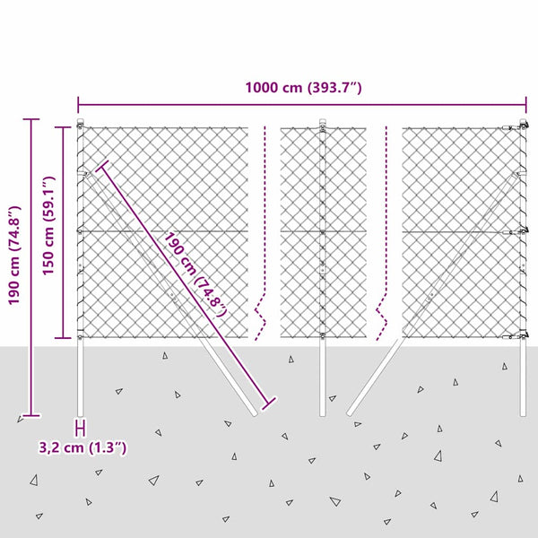 vidaXL Poteaux de clôture verts 10 x 1,5 m (mailles 60 x 60 mm) Acier et PVC