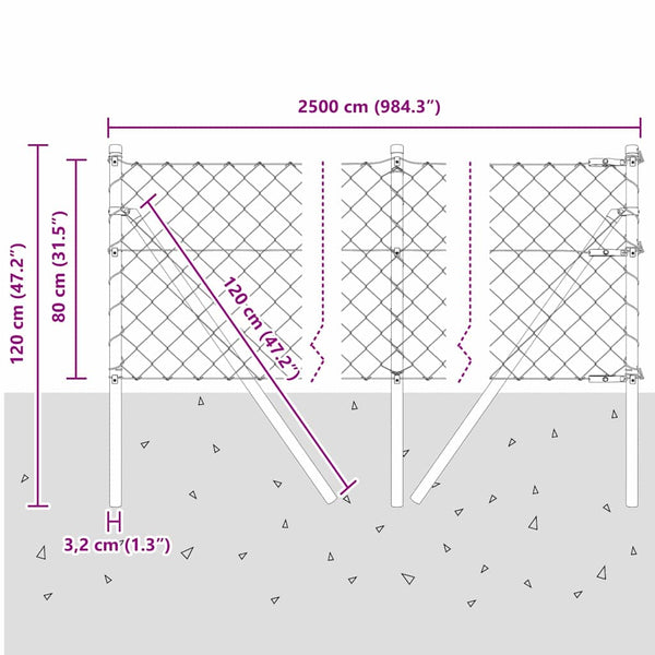 vidaXL Poteau de clôture vert 0,8 x 25 m (mailles 60 x 60 mm) Acier
