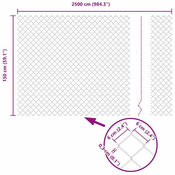 vidaXL Poteau de clôture vert 1,5 x 25 m (maille 60 x 60 mm) en acier