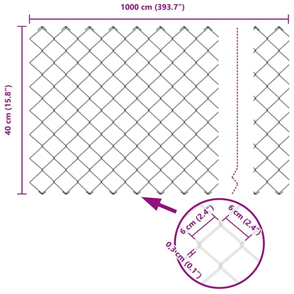 vidaXL Poteau de clôture Gris 10 x 0,4 m (mailles 60 x 60 mm) Acier et PVC