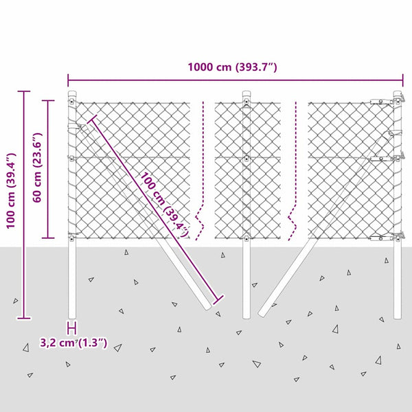 Silberner Zaunpfosten 10 x 0,6 m