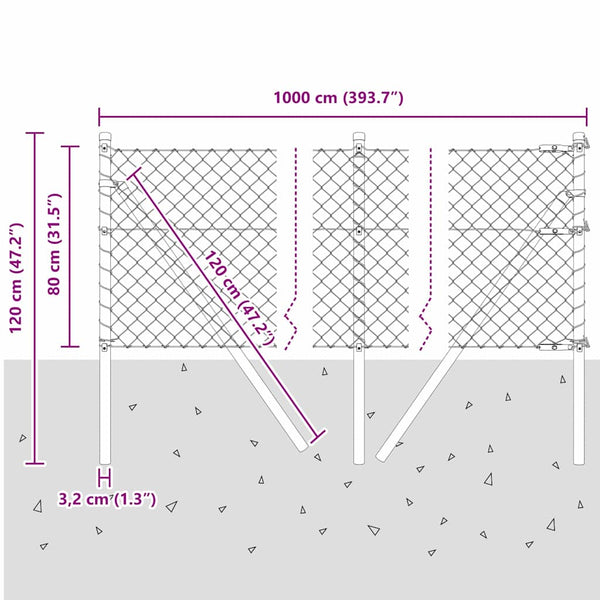 Silberner Zaunpfosten 10 x 0,8 m