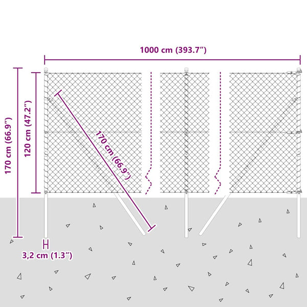 Silberner Zaunpfosten 10 x 1,2 m Stahl