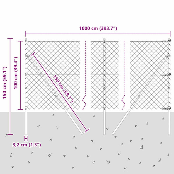 Silberner Zaunpfosten 10 x 1 m