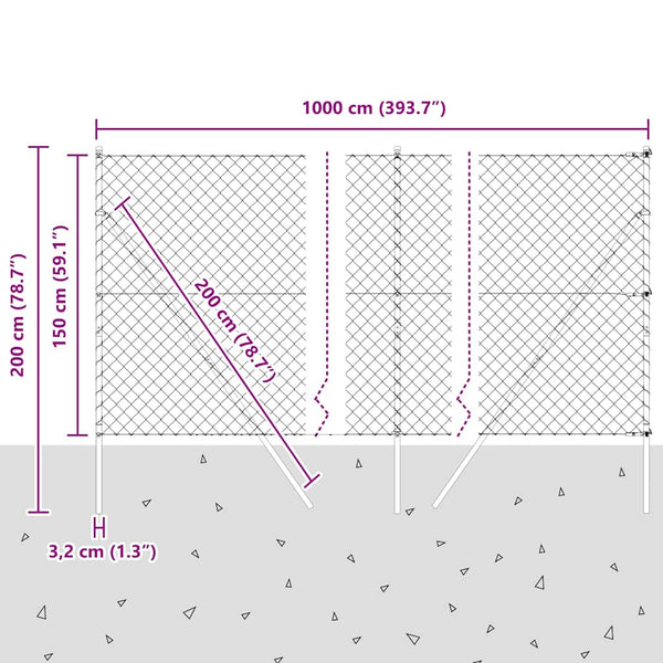 Silberner Zaunpfosten 10 x 1,5 m Stahl