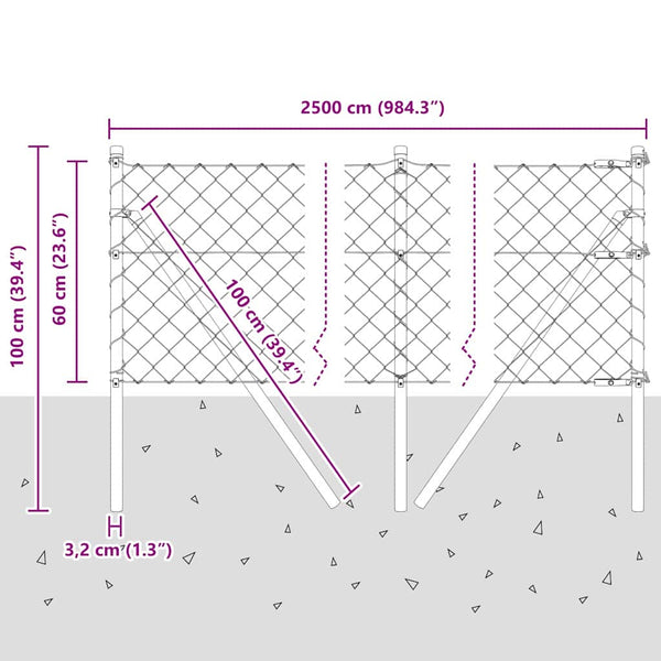 Silberner Zaunpfosten 2,5 x 0,6 m Stahl