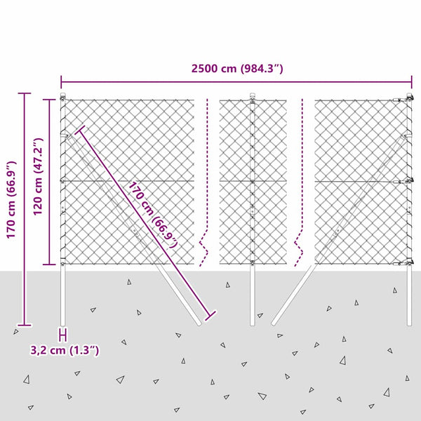 Silberner Zaunpfosten 2.5 x 1.2 m