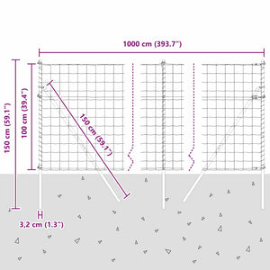 Zaun mit Pfosten Silber 1 x 10 m