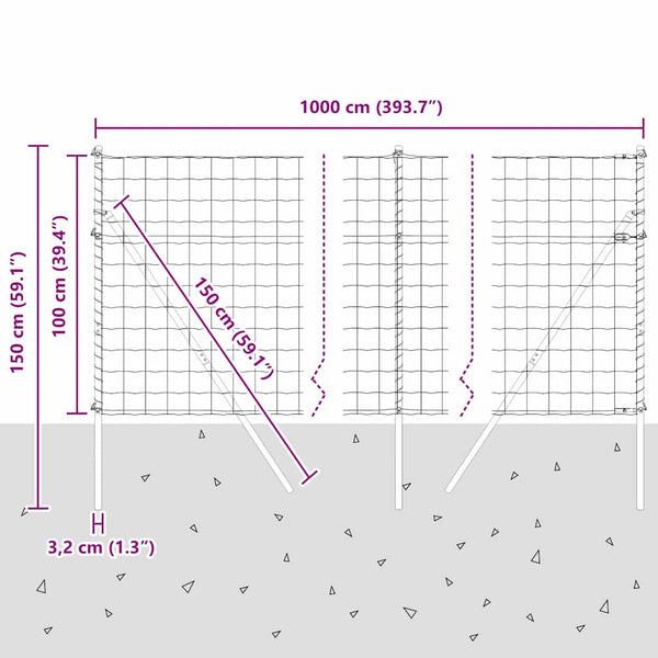 Zaun mit Pfosten Silber 1 x 10 m