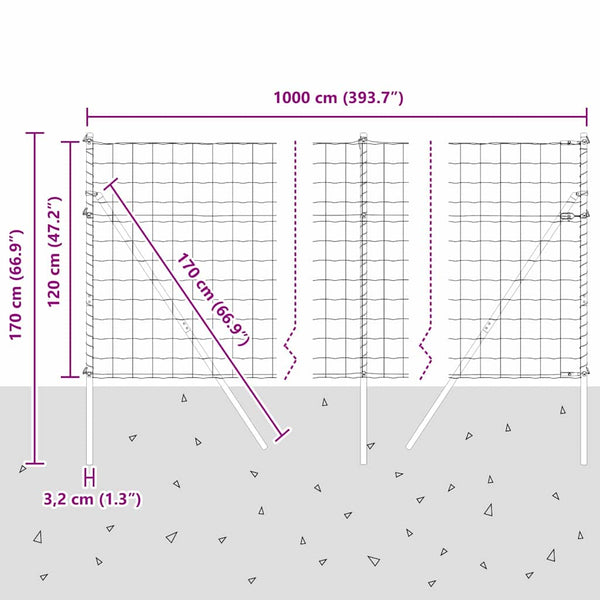 Silberner Zaun mit Pfosten, 1,2 x 10 m