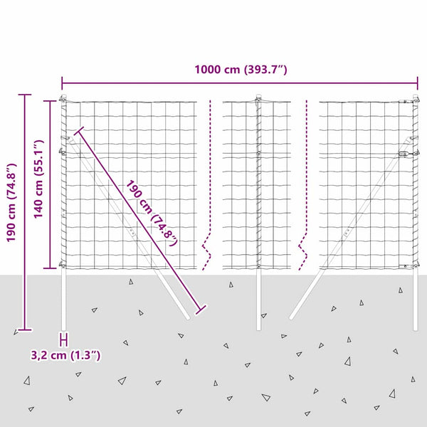 Zaun mit Pfosten Silber 1,4x10m