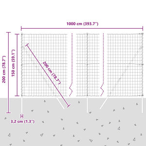 Zaun mit Pfosten Silber 1,5x10m