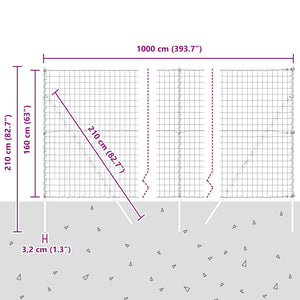 Zaun mit Pfosten Silber 1,6x10m