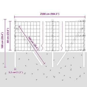 Silberner Zaun mit Pfosten 0,6x25m