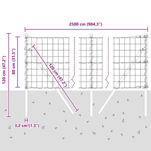 Silberner Zaun mit Pfosten 0,8x25m