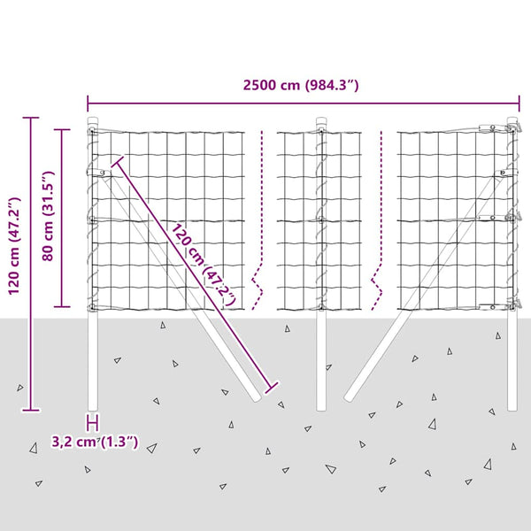 Silberner Zaun mit Pfosten 0,8x25m