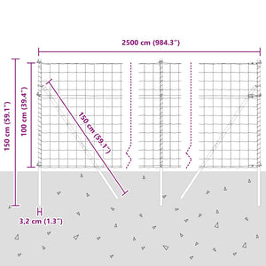 Silberner Zaun mit Pfosten 1 x 25 m