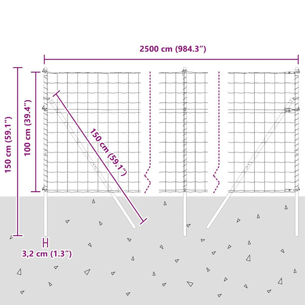 Silberner Zaun mit Pfosten 1 x 25 m