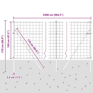 Silberner Zaun mit Pfosten 1,2x25m