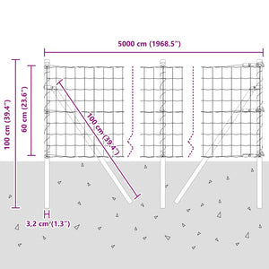 Silberner Zaun mit Pfosten 0,6x50m